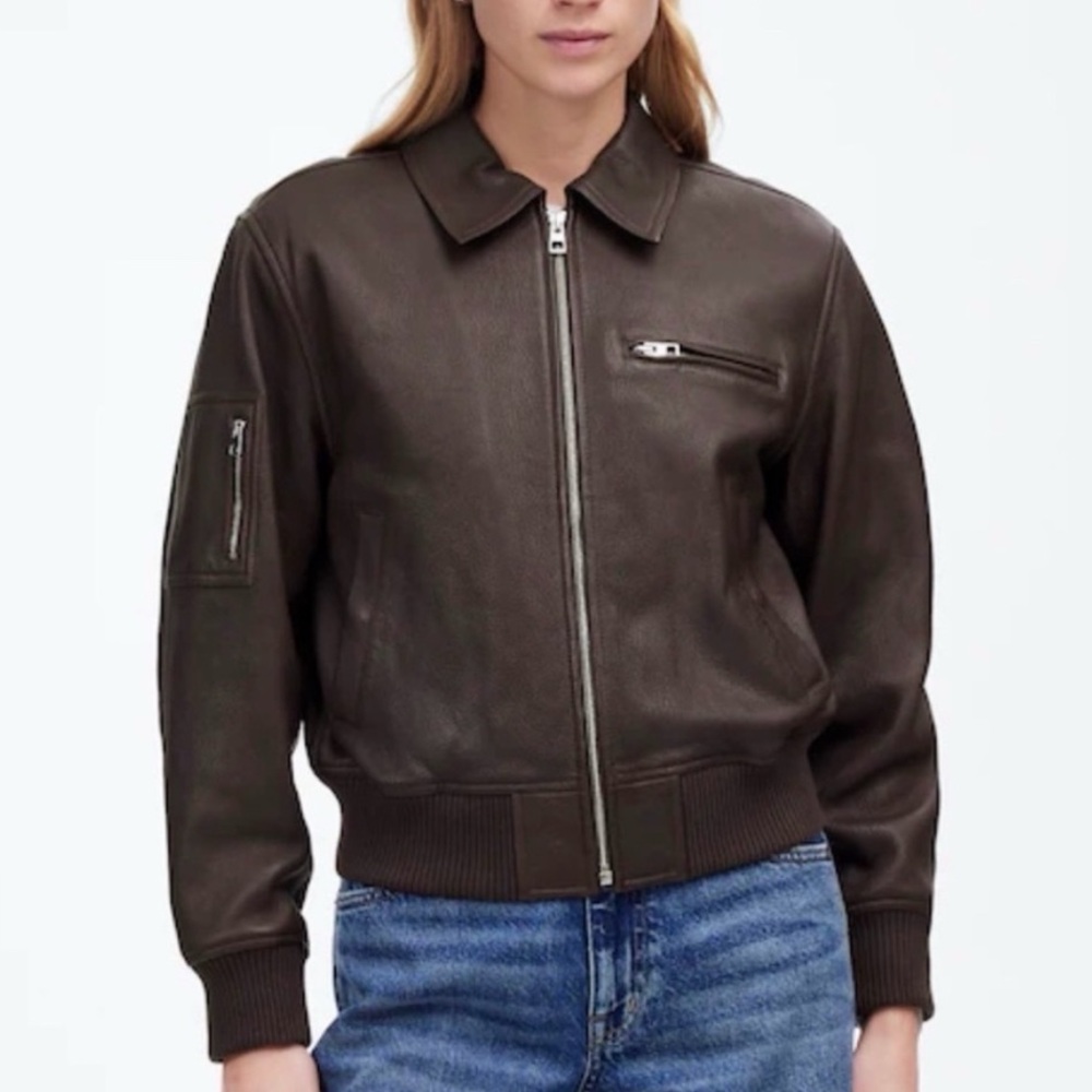 Madewell Relaxed Leather Bomber Jacket in Carob - Picture 3 of 4